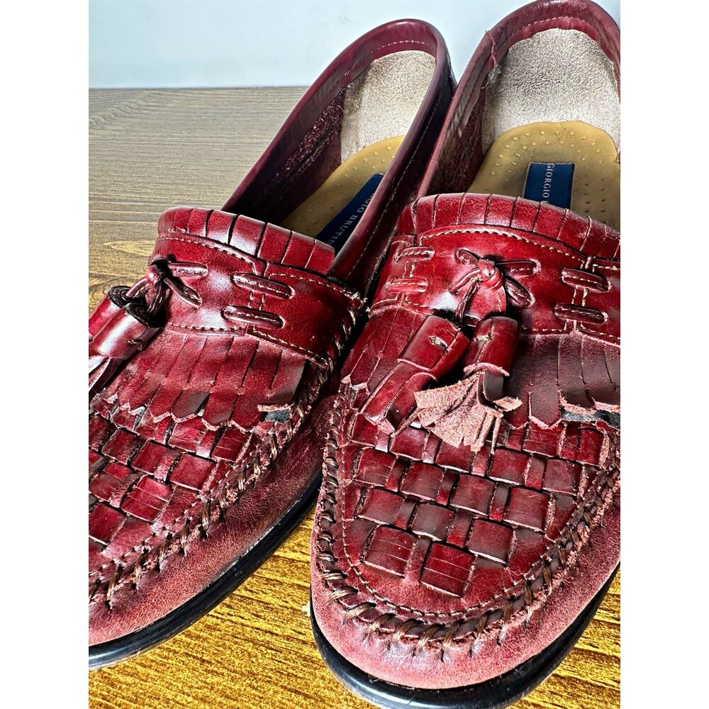 Giorgio Brutini Vegas Men's Burgundy Leather Woven Tassel Loafer US 7